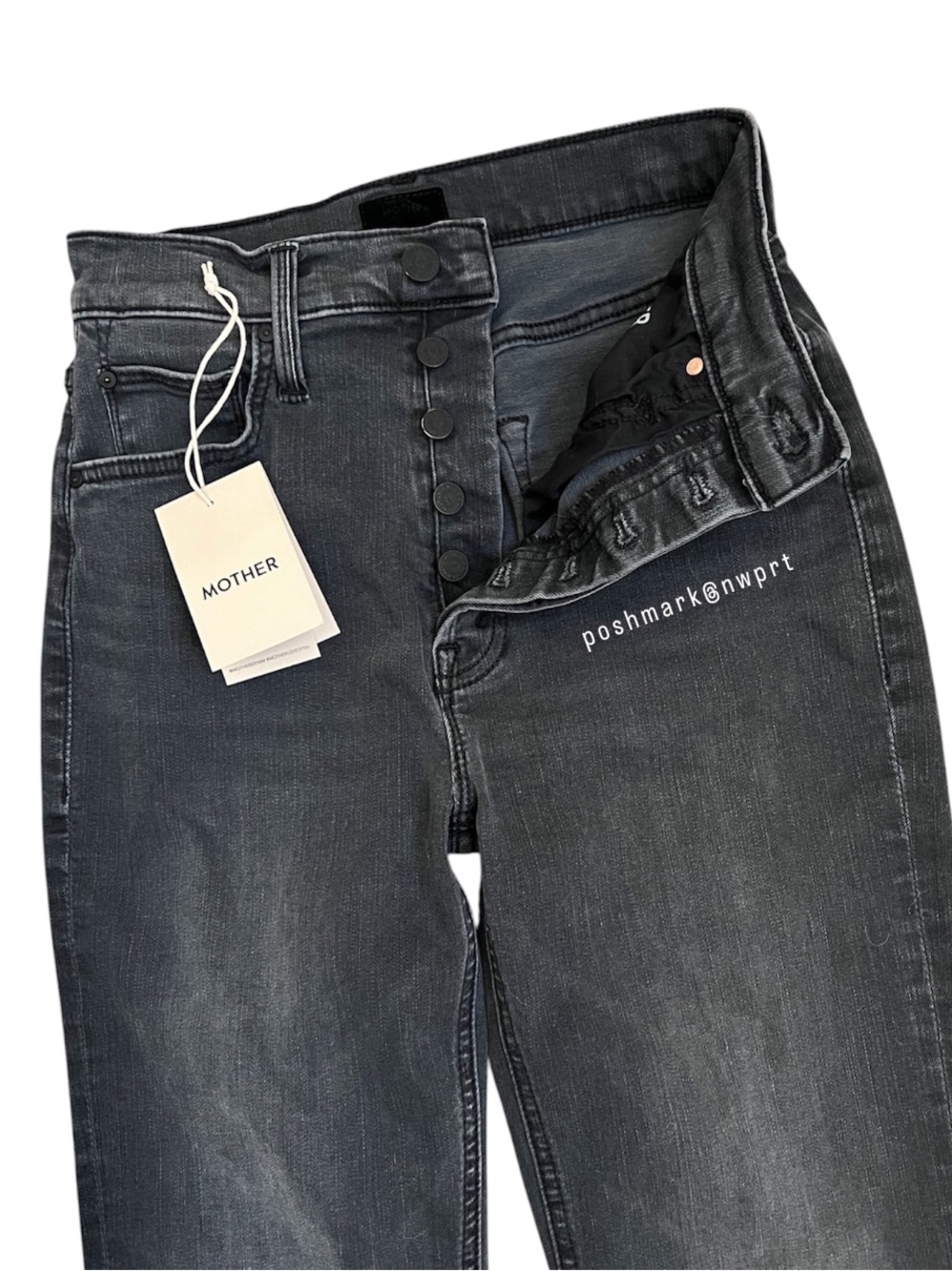 MOTHER Tripper Ankle High Waisted Lighting Up Lanterns Dark Grey Washed Black 24 - Picture 5 of 15